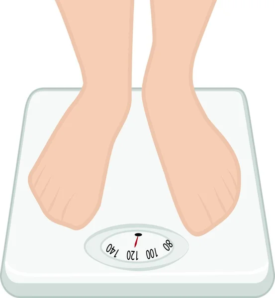Woman Feet Weight Machine Vector Illustration Overweight — Stock Vector