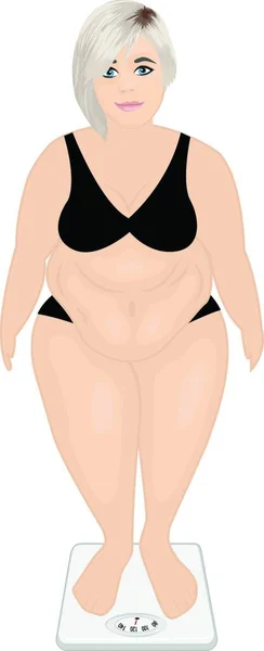 Grosse Fille Sur Appareil Musculation Concept Contrôle Poids Surpoids Illustration — Image vectorielle