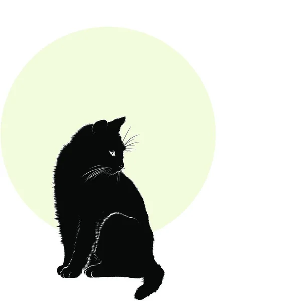 Kočka Siluetě Proti Pozadí Měsíce — Stockový vektor