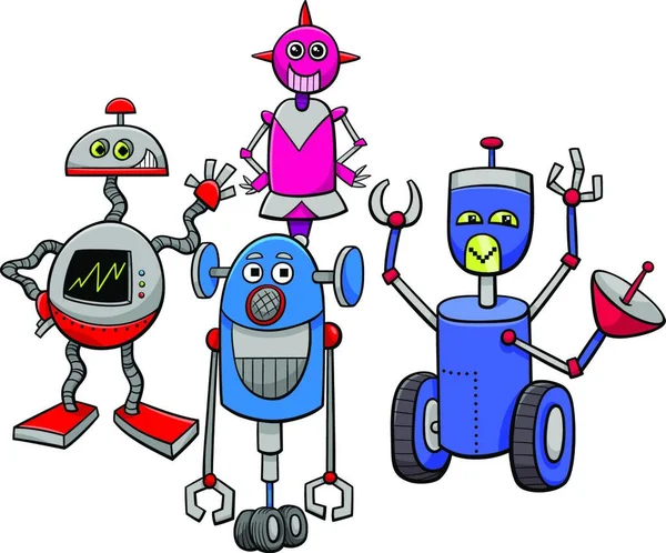 Ilustración Dibujos Animados Robots Grupo Personajes Fantasía Ciencia — Vector de stock