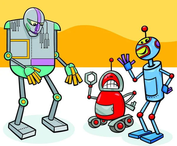 Zeichentrick Illustration Lustiger Roboter Fantasie Oder Science Figuren Gruppe — Stockvektor