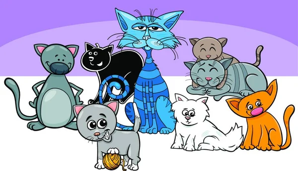 Группа Анимированных Персонажей Мультфильма Кошки Котята — стоковый вектор
