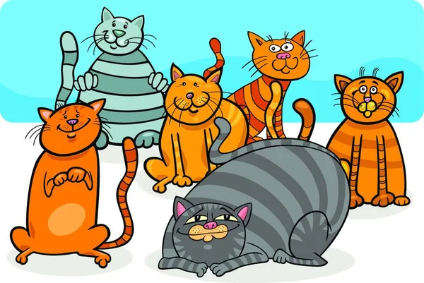Kedi Kedi Yavruları Sevimli Hayvan Karakterleri Grubu Karikatür Llüstrasyon — Stok Vektör