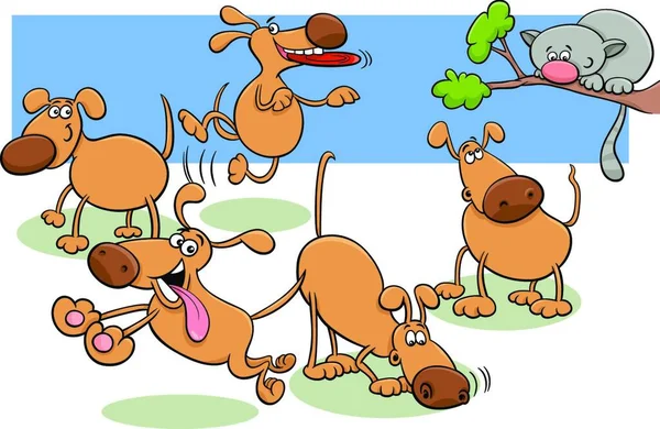 卡通插图的搞笑狗宠物动物漫画人物组在公园 — 图库矢量图片