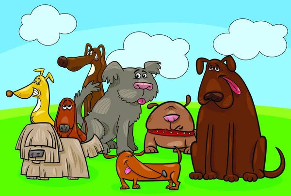 Desenhos Animados Ilustração Cães Quadrinhos Pet Animal Characters Group —  Vetores de Stock