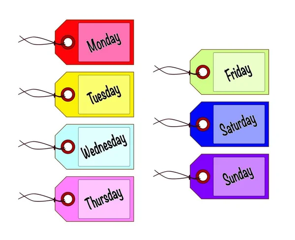 Μια Συλλογή Από Παστέλ Έγχρωμη Ημέρα Της Εβδομάδας Ετικέτες Λευκό — Διανυσματικό Αρχείο