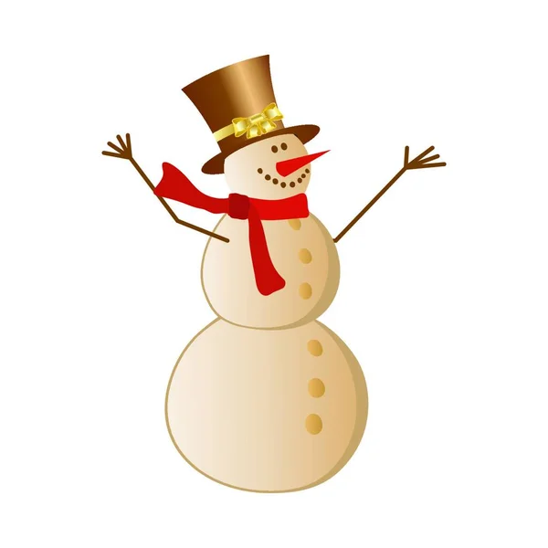 Sneeuwpop Met Kerstmuts Een Strik Vectorillustratie — Stockvector