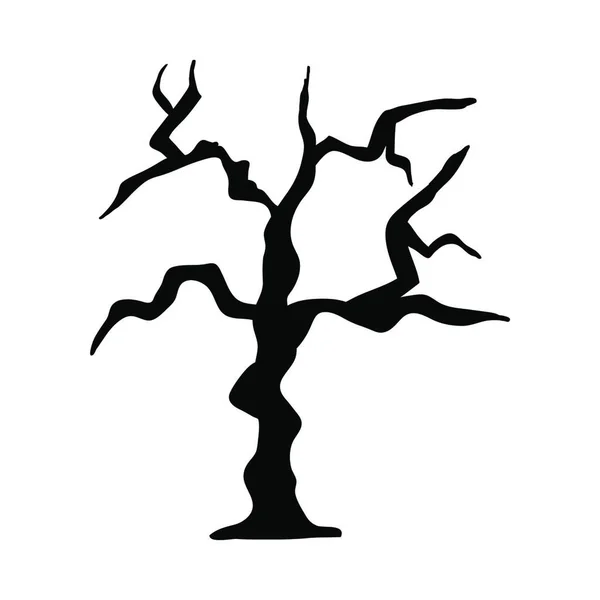 Czarna Sylwetka Drzewa Korzeniami Liśćmi — Wektor stockowy