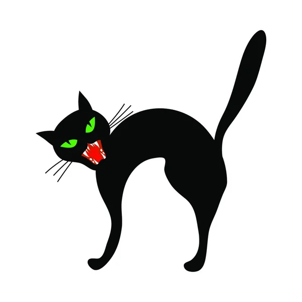 Black Cat Silhouette White Background — Stock Vector