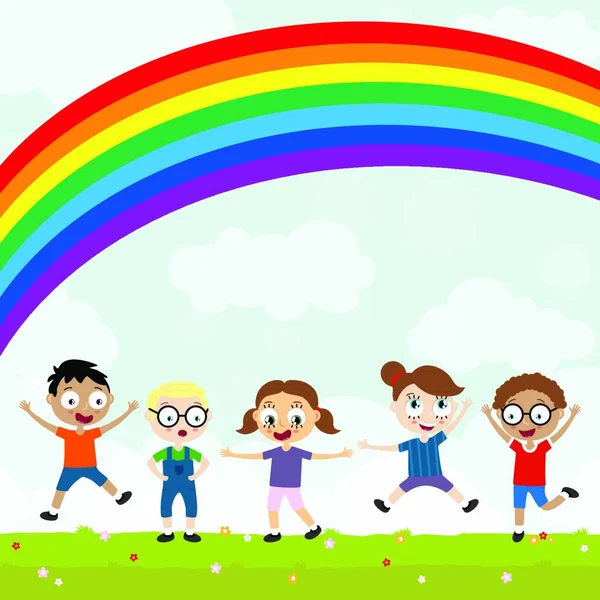 File Vettoriale Eps10 Che Mostra Bambini Felici Con Diversi Colori — Vettoriale Stock