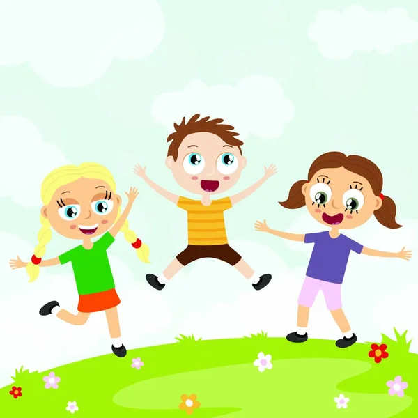 Arquivo Vetorial Eps10 Mostrando Crianças Felizes Com Diferentes Cores Pele — Vetor de Stock