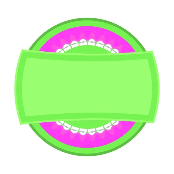 医療ブレース歯のロゴ 歯科治療の背景 矯起治療アイコン 漫画のオープニング口 — ストックベクタ