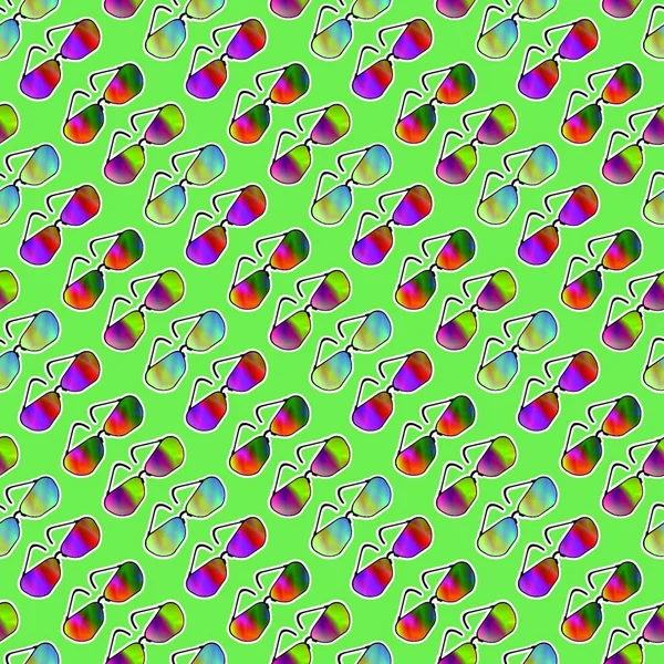 Lunettes Soleil Colorées Motif Sans Couture Sur Fond Vert — Image vectorielle
