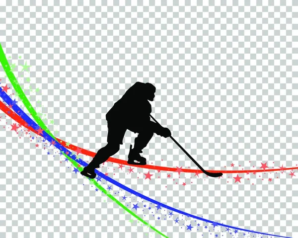 Hockeyspeler Met Een Stok Een Blauwe Achtergrond — Stockvector