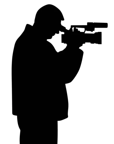 Ілюстрація Силует Чоловіка Відеокамерою Який Дивиться Через Видошукач Ізольований Білий — стоковий вектор