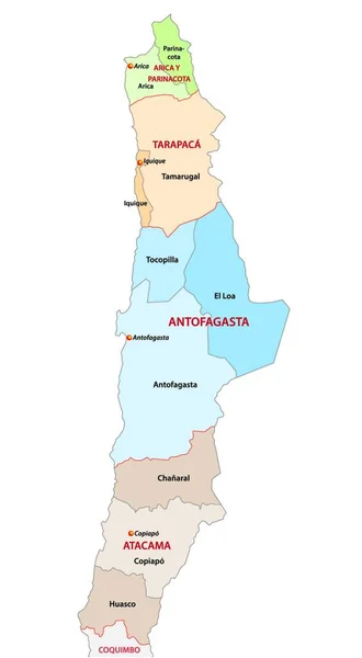 Mapa Administrativo Político Das Regiões Norte Chile — Vetor de Stock