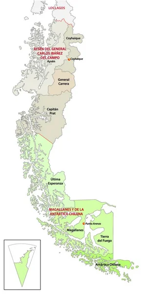 Carte Administrative Politique Des Régions Sud Chili — Image vectorielle