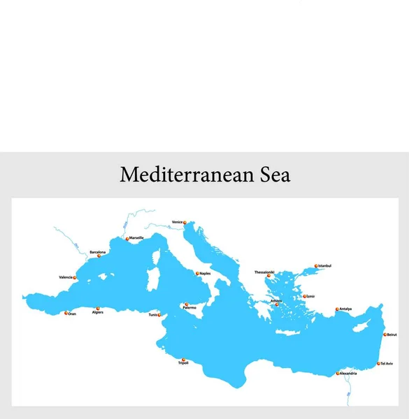 Pequeno Mapa Esboço Mar Mediterrâneo — Vetor de Stock