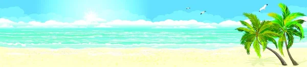 Panorama Una Spiaggia Sabbia Tropicale Costa Oceanica Paesaggio Della Costa — Vettoriale Stock