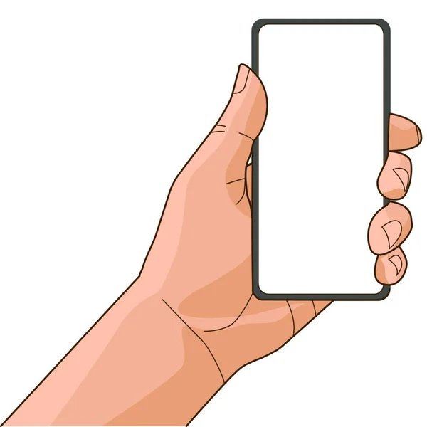 Hand Sostiene Nuevo Smartphone Una Nueva Tecnología — Vector de stock