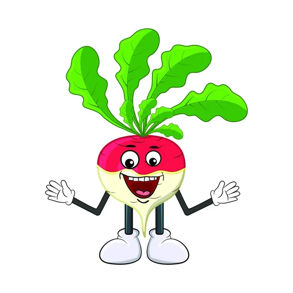 Turnip Happy Cartoon Character Illustration Isolated White Background — Stock Vector