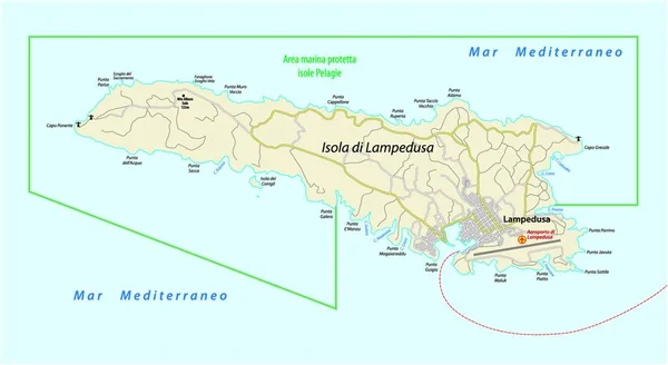 Talyan Akdeniz Adası Lampedusa Talya Nın Yol Haritası — Stok Vektör