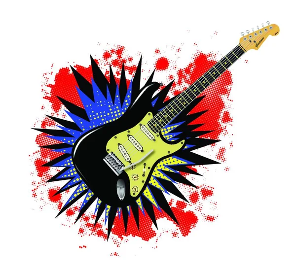 Solid Electric Guitar Cartoon Comic Style Explosion — Stock Vector
