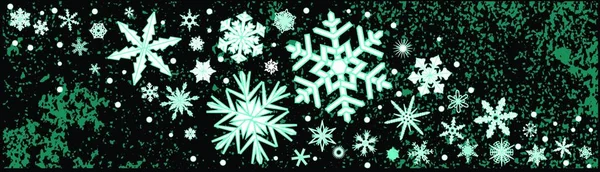 黒い背景に隔離された白とアイスブルーのクリスマス雪片バナー — ストックベクタ