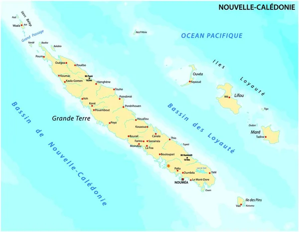 Kaart Nieuw Caledonië Frenchowned Archipel Stille Zuidzee — Stockvector