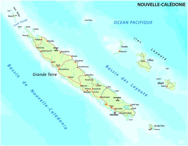 Road Map Nieuw Caledonië Franse Eilandgroep Stille Zuidzee — Stockvector