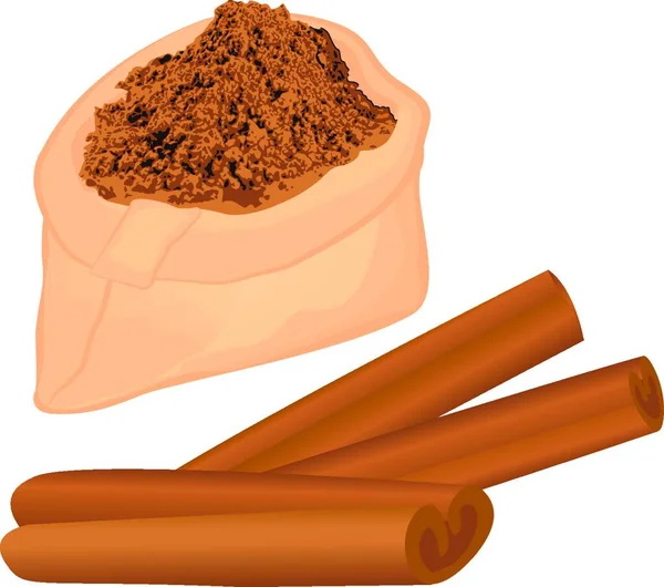 Cinnamon Sticks Powder Bag Spice Vector Illustration White Background — Stock Vector