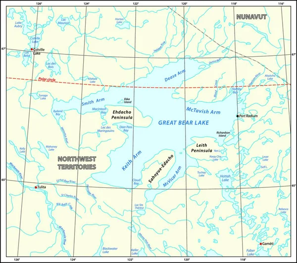 Detailed Map Great Bear Lake Northwest Territories Canada — Stock Vector