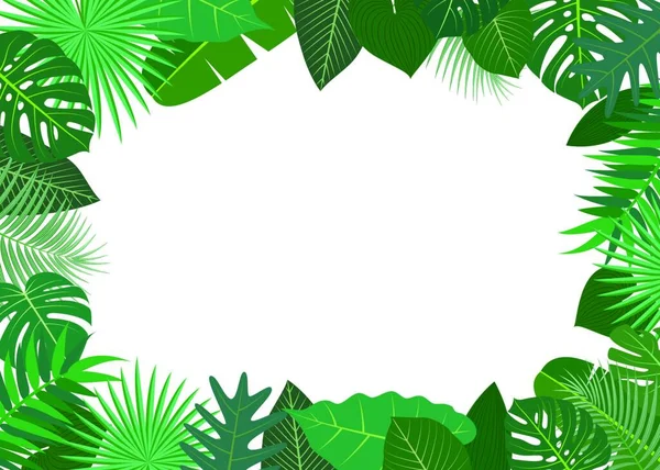 白い背景に緑の熱帯の葉で作られたフレームのベクトル図 — ストックベクタ