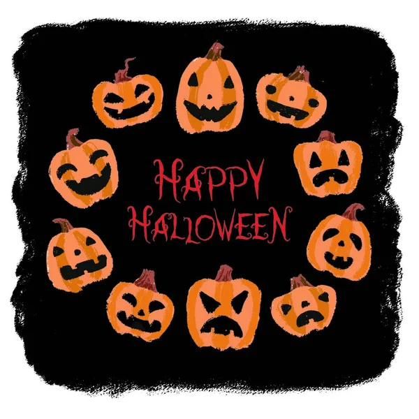 Halloween Dynie Jack Lantern Różnych Wyrażeń Twarzy — Wektor stockowy