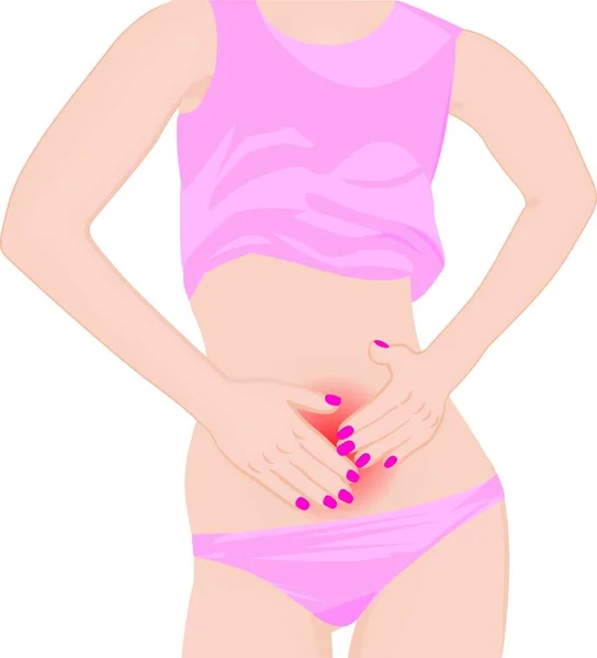 Een Meisje Havingabdoman Pijn Vectorillustratie — Stockvector