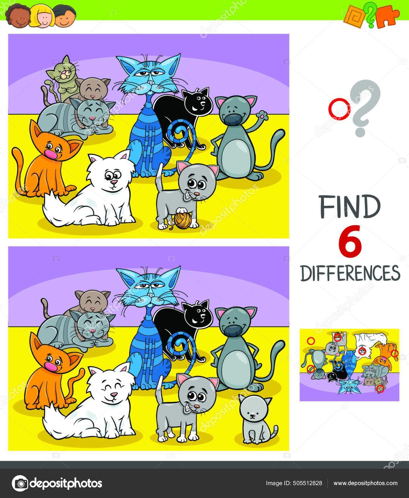 Jogo Educacional De Diferenças Com Desenho Animado Jogo De Gatos