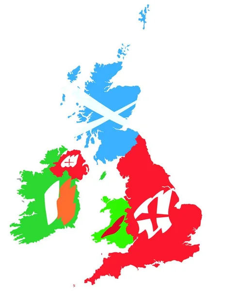 Birleşik Krallık Haritası Ülkenin Adalarının Bayrak Vektör Çizimi Ngiltere Rlanda — Stok Vektör