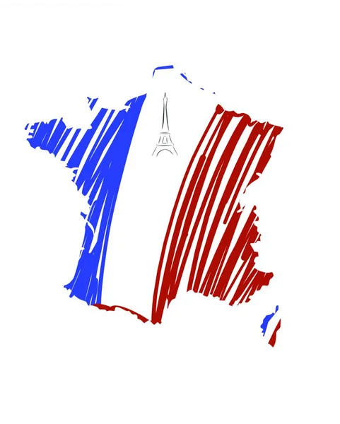 Fransa Haritası Ülkenin Adalarının Rengarenk Bayrak Vektör Çizimi Haritalı Bir — Stok Vektör