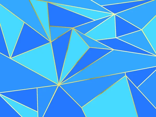 Polígono Azul Abstracto Geométrico Artístico Con Fondo Línea Oro — Vector de stock
