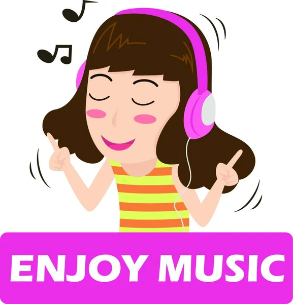 Girl Listening Music Headphones Singing Vector Illustration — Stock Vector