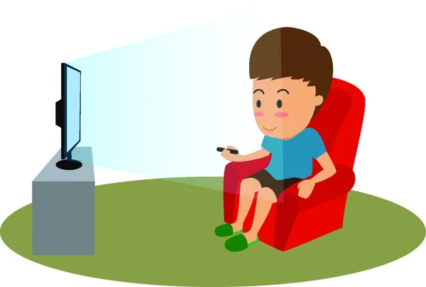 Cartoon Man Met Remote Kijken Bank Vector Illustratie — Stockvector