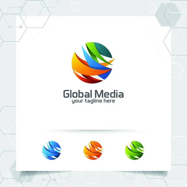 Abstraktní Design Vektoru Globálního Loga Šipkou Obrázku Sféry Digitálního Symbolu — Stockový vektor