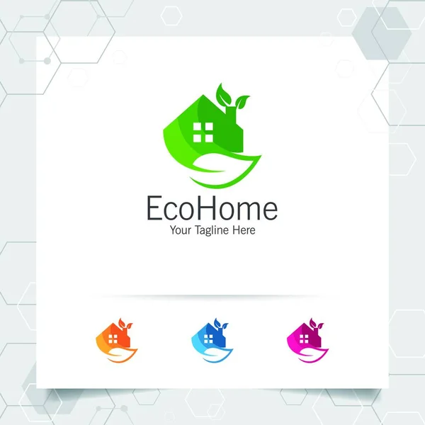 Groene Huis Logo Design Vector Met Concept Van Huis Blad — Stockvector