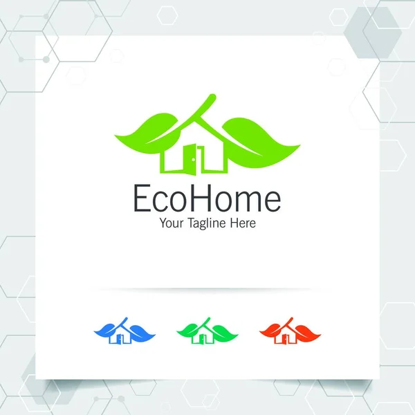 Green House Logo Vettore Progettazione Con Concetto Casa Foglia Icona — Vettoriale Stock