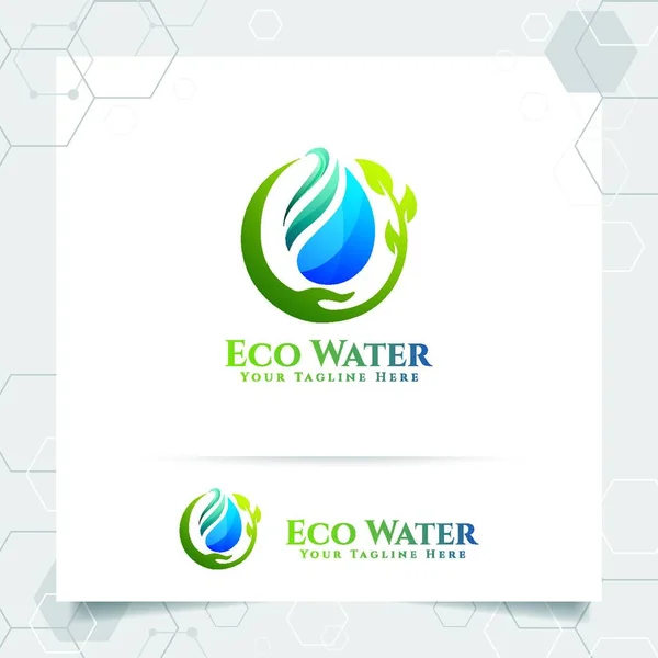 Drop Water Logo Design Concept Droplet Water Icon Green Ecology — Stock Vector