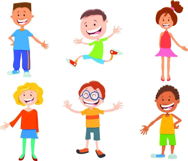 Illustrazione Del Fumetto Bambini Divertenti Set Personaggi Bambini Adolescenti — Vettoriale Stock