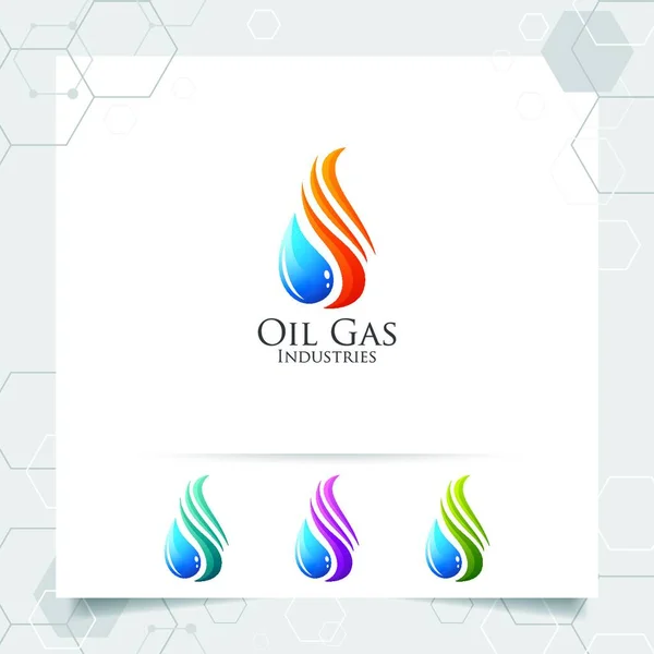 Vecteur Conception Logo Gaz Pétrole Avec Concept Icône Flammes Gouttelettes — Image vectorielle