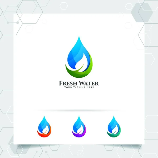 Projekt Logo Wody Opadowej Koncepcją Ikony Wody Kroplowej Zielonym Wektorem — Wektor stockowy