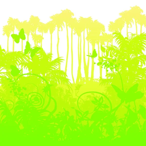 Lange Palmbomen Diepe Jungle — Stockvector