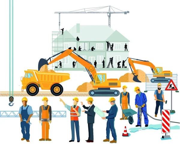 Construction Workers Worker Building Vector Illustration — Stock Vector